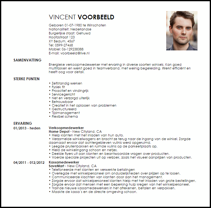 part time lot associate voorbeeld cv