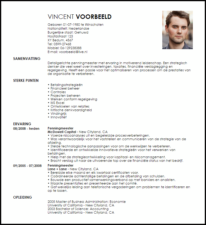 penningmeester voorbeeld cv