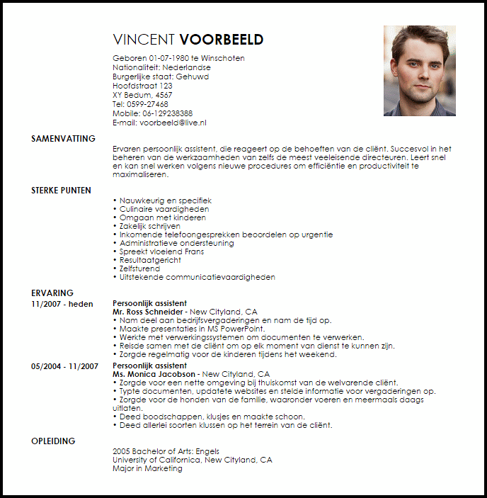 personal assistant voorbeeld cv