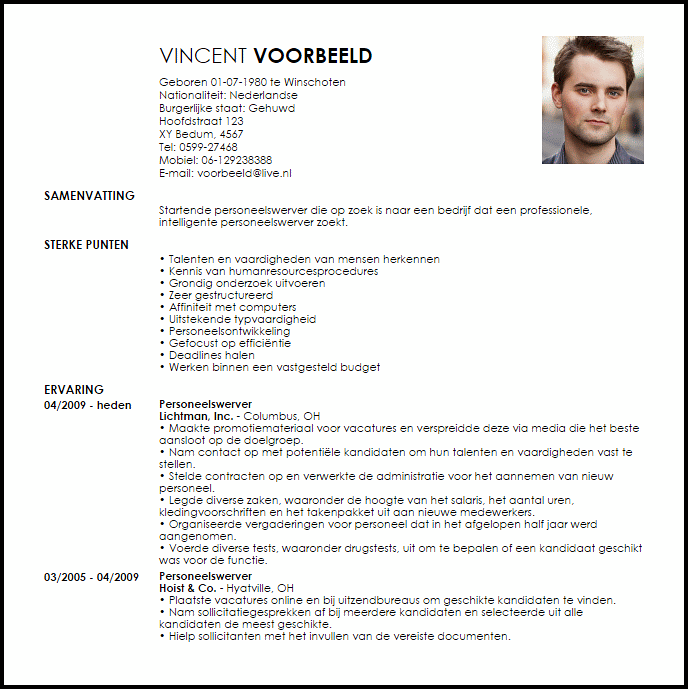 personeelswerver voorbeeld cv