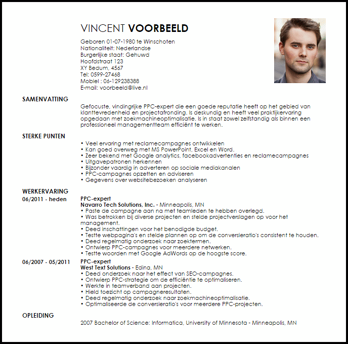 ppc expert voorbeeld cv