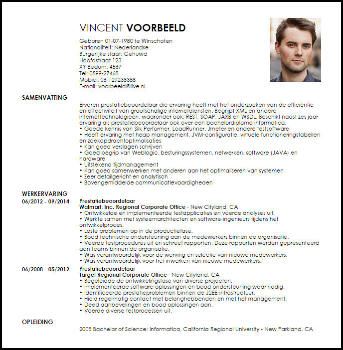 prestatiebeoordelaar voorbeeld cv