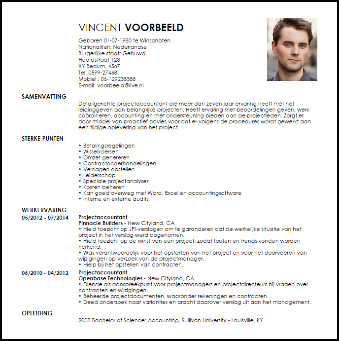 projectaccountant voorbeeld cv