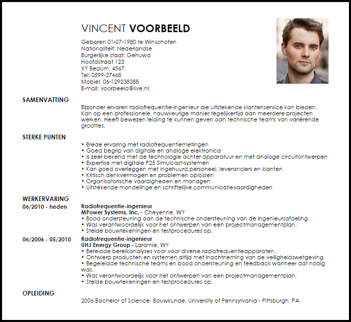 radiofrequentie ingenieur voorbeeld cv