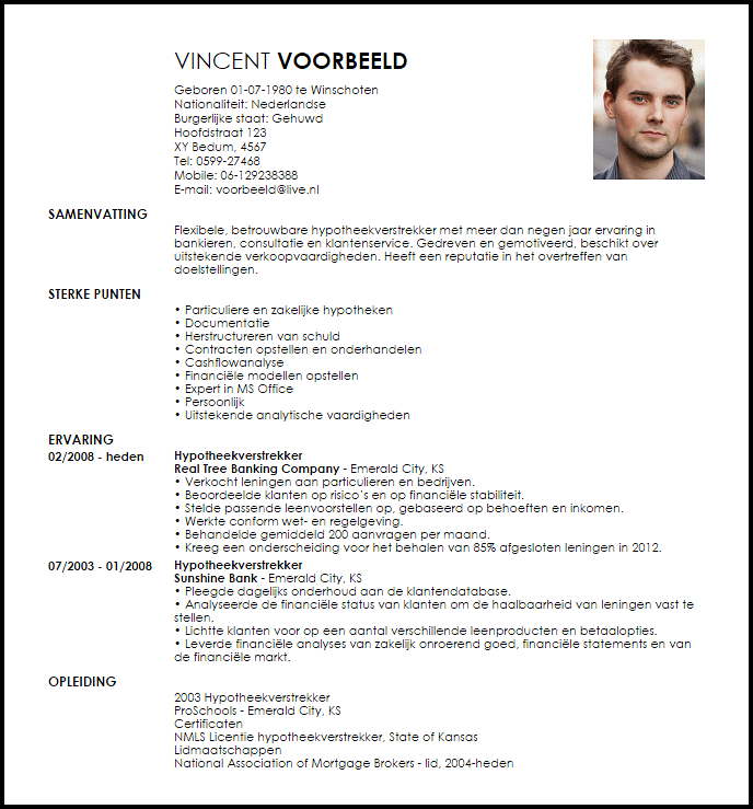 real estate agent mortgage broker voorbeeld cv