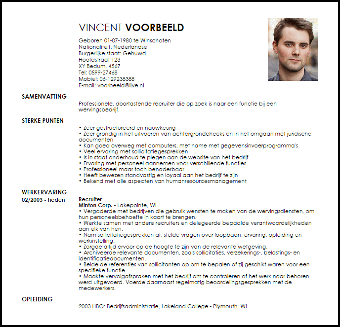 recruiter voorbeeld cv