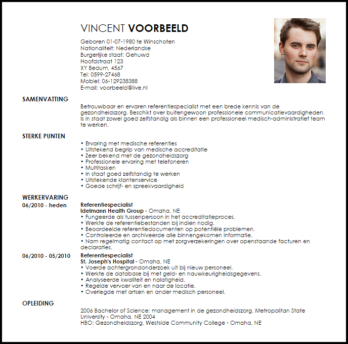 referentiespecialist voorbeeld cv