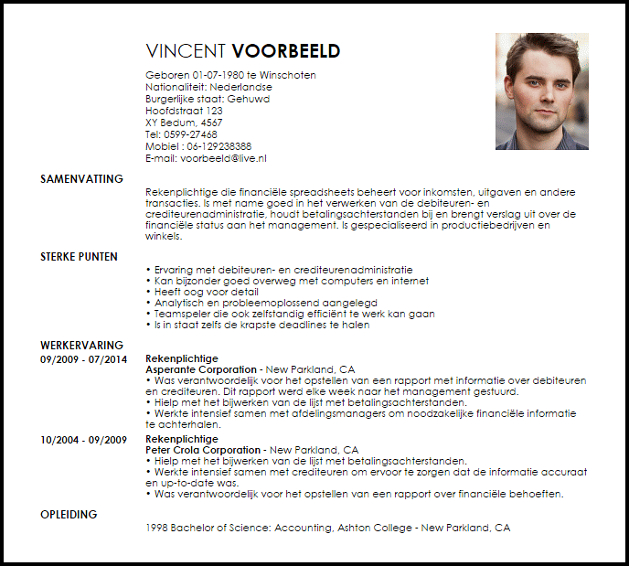 rekenplichtige voorbeeld cv