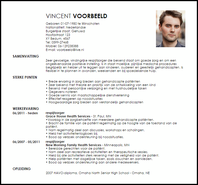 Voorbeeld Cv Respijtzorger Livecareer