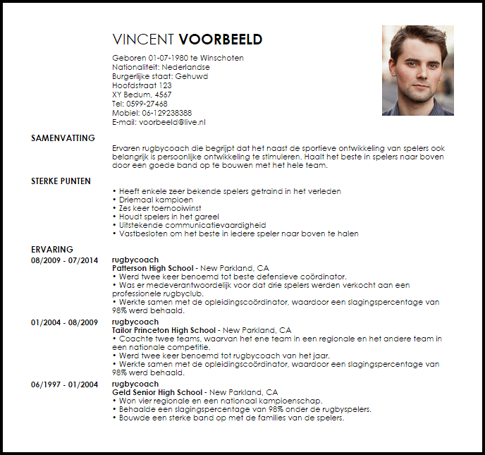 Voorbeeld Curriculum Vitae Rugbycoach Livecareer