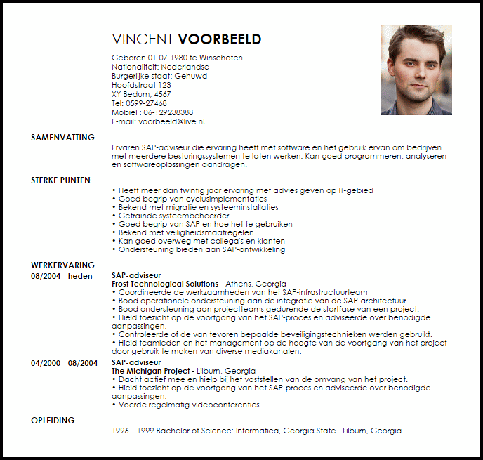 sap adviseur voorbeeld cv