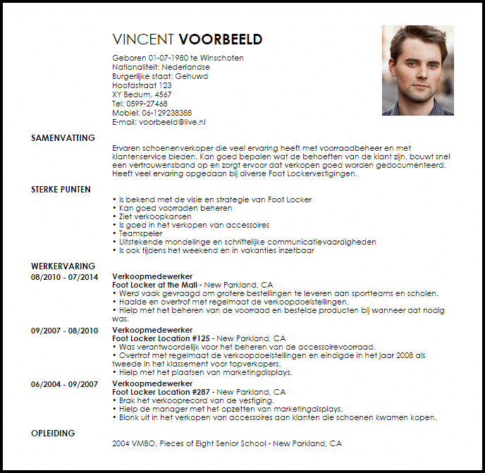 schoenenverkoper voorbeeld cv