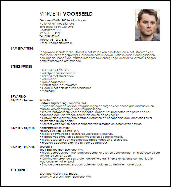 secretary voorbeeld cv