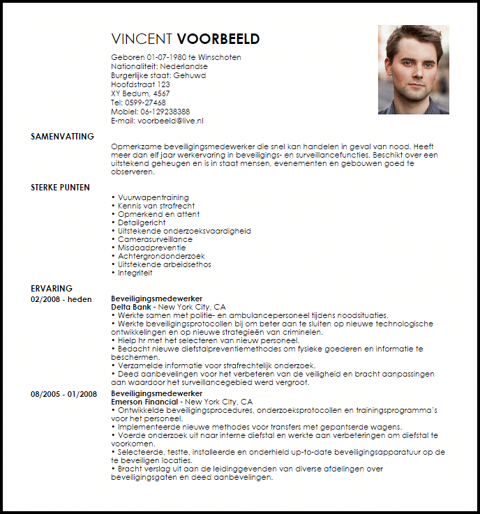 security officer voorbeeld cv