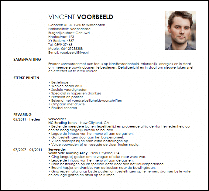 serveerder voorbeeld cv