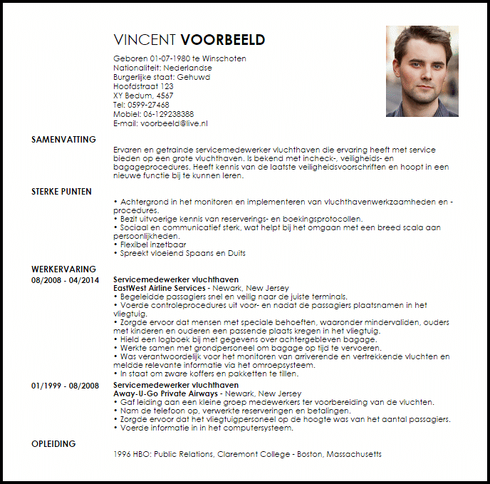 servicemedewerker vluchthaven voorbeeld cv