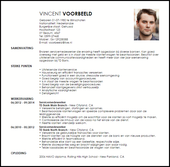 servicemedewerker voorbeeld cv