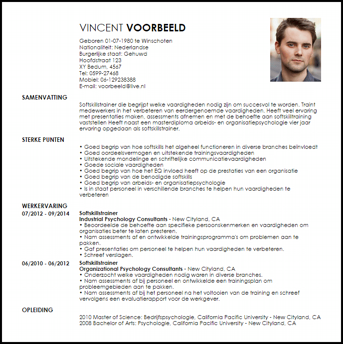 softskillstrainer voorbeeld cv