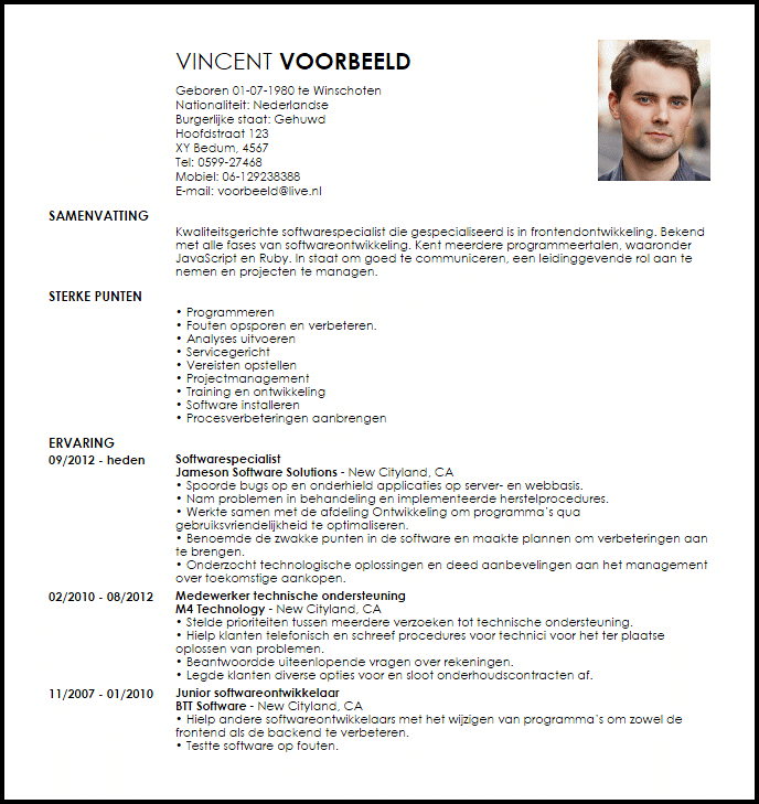 software specialist voorbeeld cv