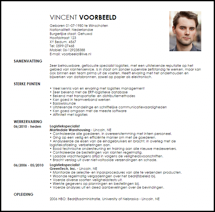 specialist logistiek voorbeeld cv