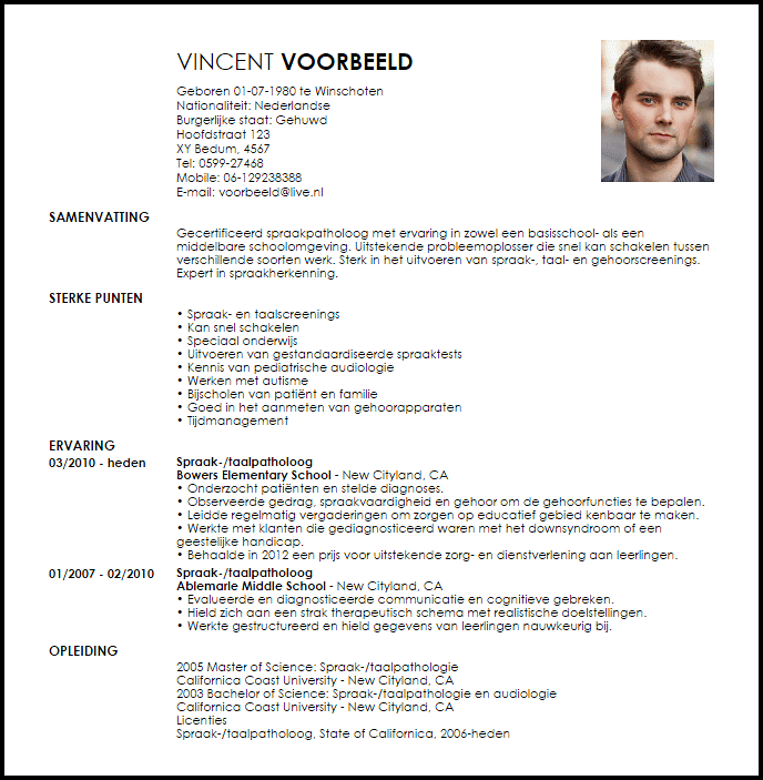 speech language pathologist voorbeeld cv