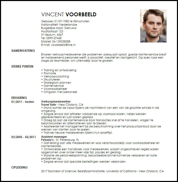 stage teamleider voorbeeld cv