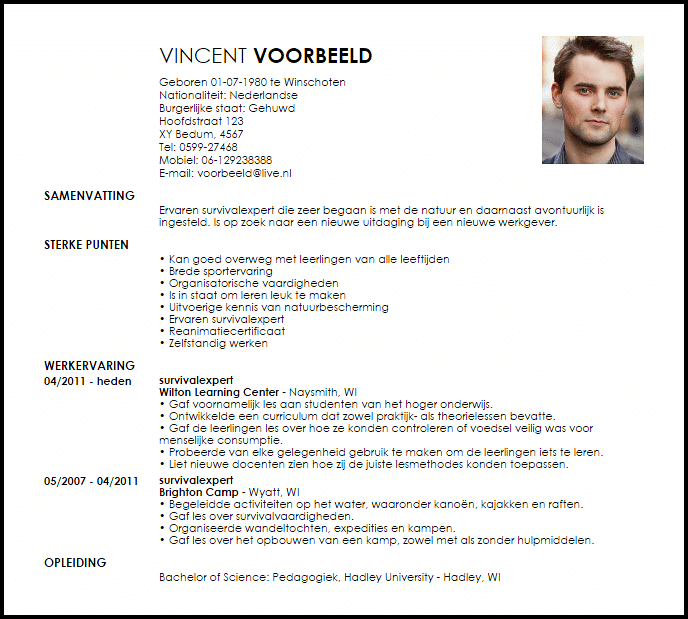 survivalexpert voorbeeld cv