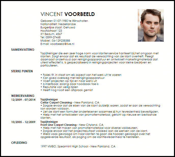 tapijtreiniger voorbeeld cv