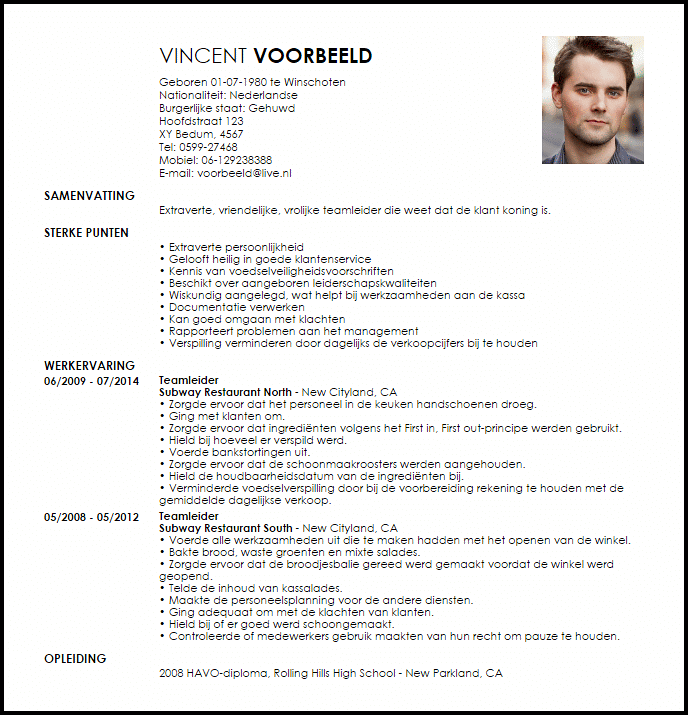 teamleider voorbeeld cv