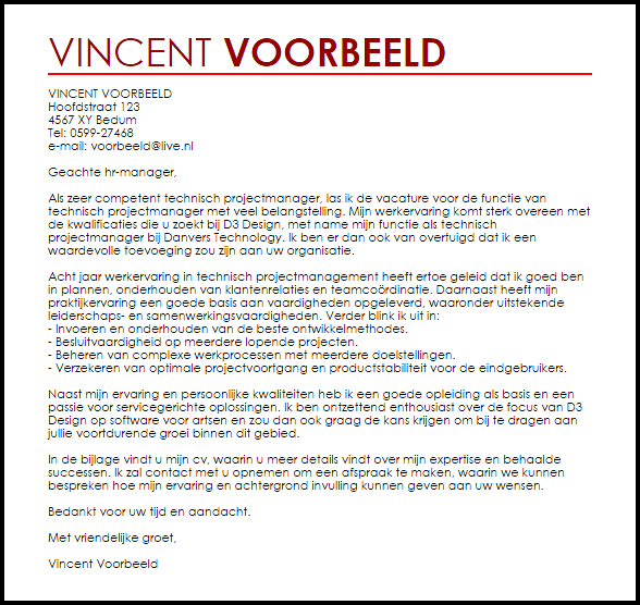 In de bijlage vindt u mijn cv