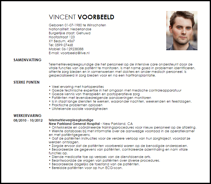 telemetrieverpleegkundige voorbeeld cv