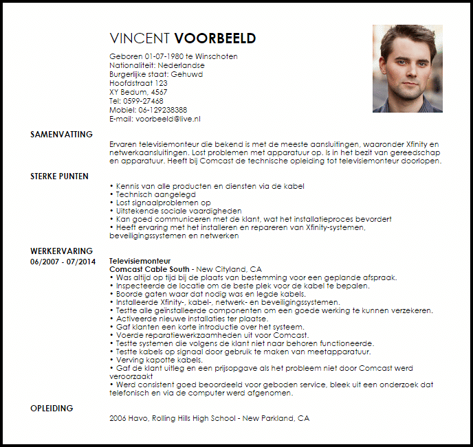 televisiemonteur voorbeeld cv