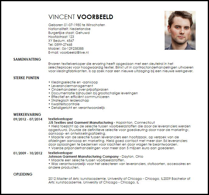 textielverkoper voorbeeld cv