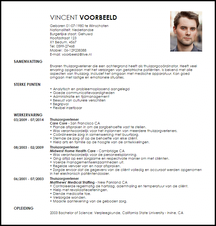 thuiszorgverlener voorbeeld cv