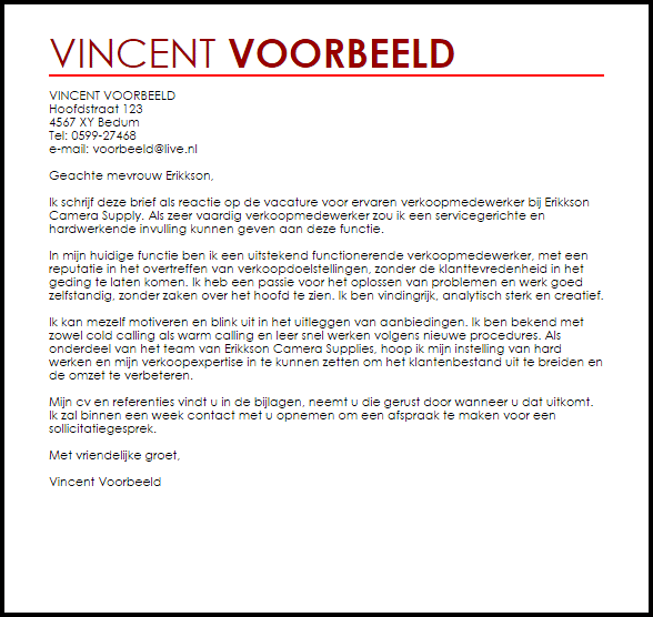 Voorbeeld Sollicitatiebrief Verkoopmedewerker Livecareer