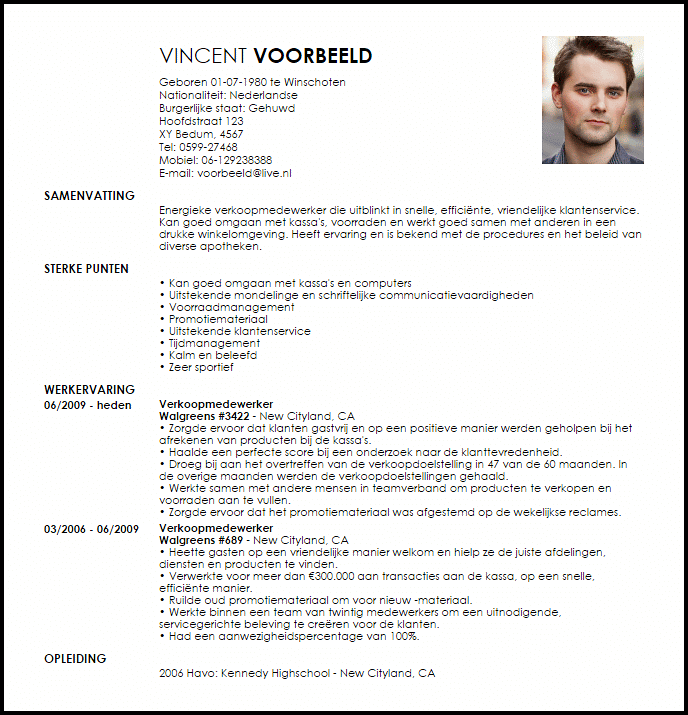 verkoopmedewerker voorbeeld cv