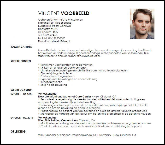 verloskundige voorbeeld cv