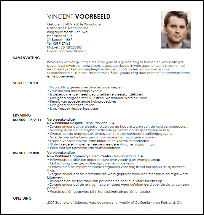 verpleegkundige voorbeeld cv