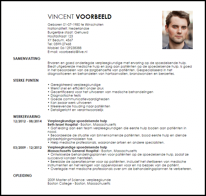 verpleegkundige voorbeeld cv