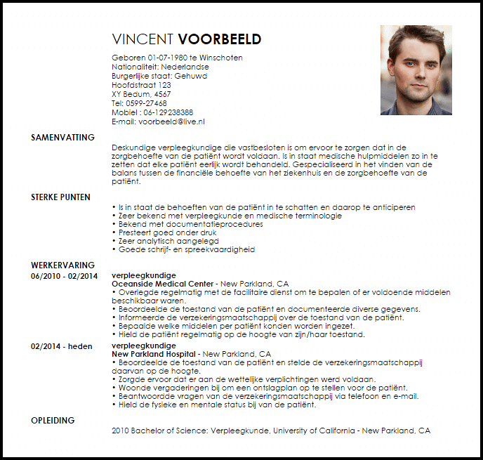 verpleegkundige voorbeeld cv