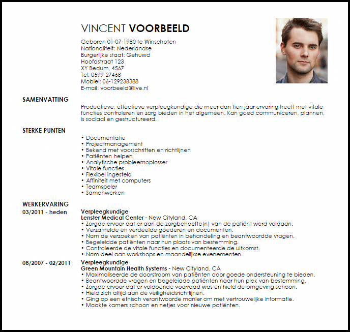 verpleegkundige voorbeeld cv