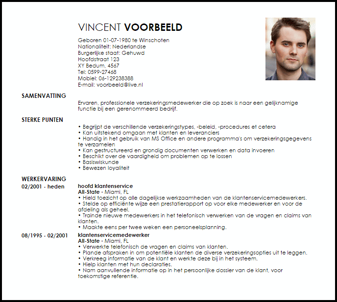 verzekeringsmedewerker voorbeeld cv