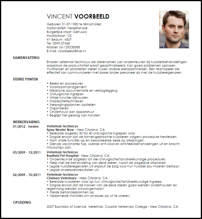 veterinair technicus voorbeeld cv