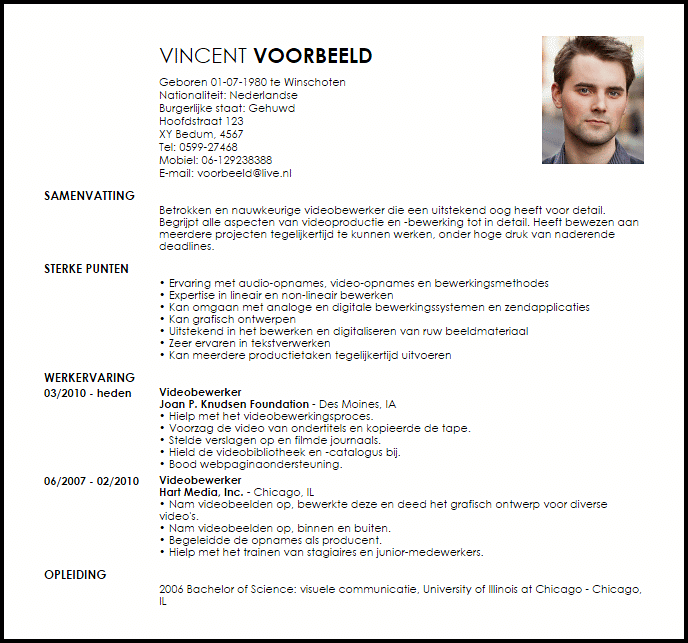 videobewerker voorbeeld cv