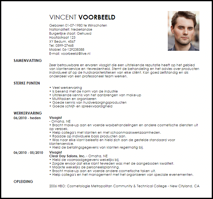 visagist voorbeeld cv