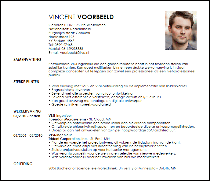 vlsi ingenieur voorbeeld cv