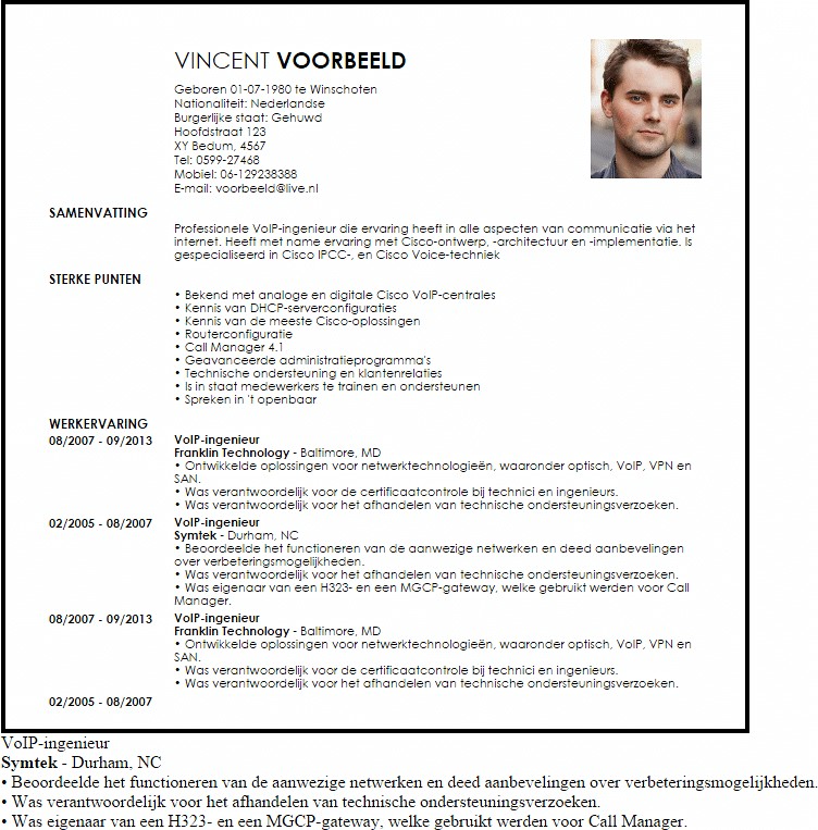 voip ingenieur voorbeeld cv