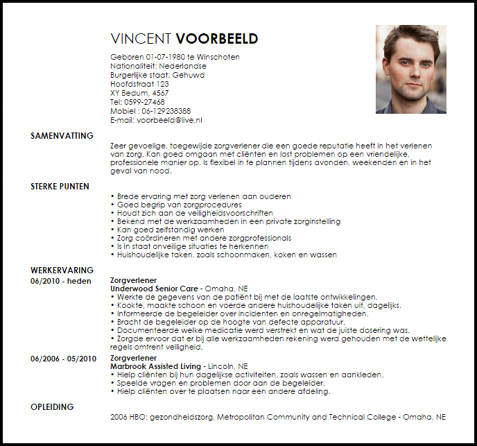 zorgverlener voorbeeld cv